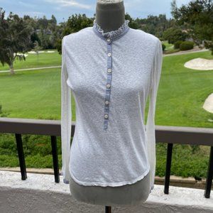 LA VIE REBECCA TAYLOR ~ LINEN BLEN BLOUSE ~ STRIPED RUFFLES / BLEND ~ XS